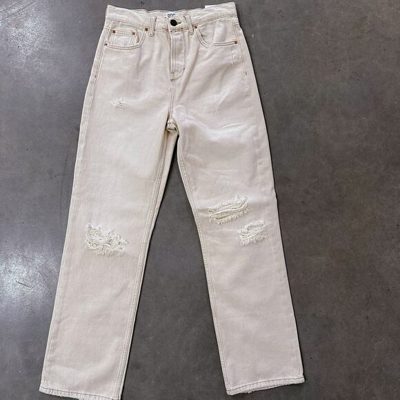 BDG Urban Outfitters Button Fly High Rise Straight Ripped Jeans Ecru W28 L32 NWT - Picture 2 of 13